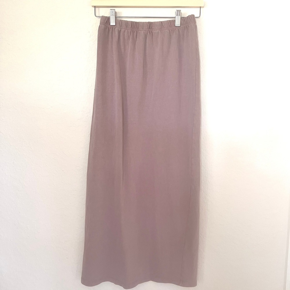 Zara Women Mauve Taupe 100% Cotton Knit Maxi Skirt Pencil Back Slit Size S